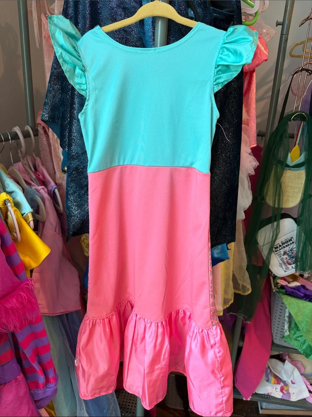 Girls Mermaid Costume Dress in Aqua and Pink - Play Costume